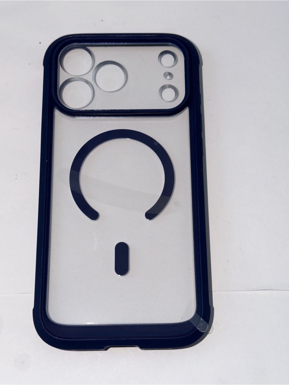 Clear Phone Case with Dark Blue Trim and Magnetic Ring